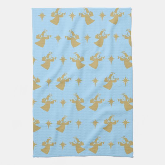 Kerstangel Nativiteit Star Baby Blue Gold Theedoek (Verticaal)