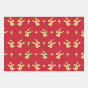 kerstangel Nativiteit Star Red Gold Inpakpapier Vel
