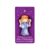 kerstangel paarse cadeaulabels etiket (Voorkant)