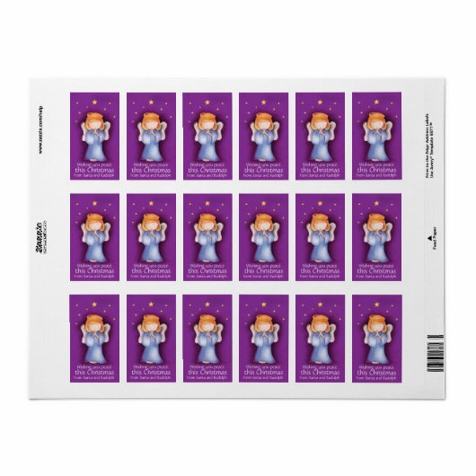 kerstangel paarse cadeaulabels etiket (Full Sheet)