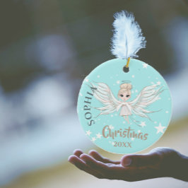 Kerstangel Stars Foto Blauw Roze Cute Keramisch Ornament