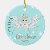 Kerstangel Stars Foto Blauw Roze Cute Keramisch Ornament (Voorkant)