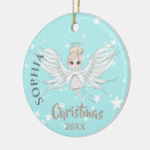 Kerstangel Stars Foto Blauw Roze Cute Keramisch Ornament (Links)