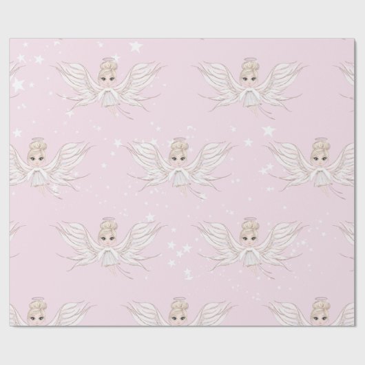 Kerstangel stars roze spoelpapier cadeaupapier (Vlak)