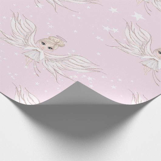 Kerstangel stars roze spoelpapier cadeaupapier (Hoek)