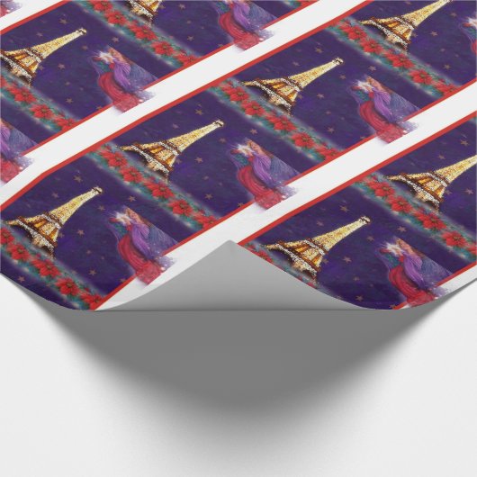 Kerstangel Twinking Eiffeltoren Cadeaupapier (Hoek)