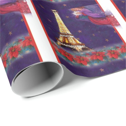 Kerstangel Twinking Eiffeltoren Cadeaupapier (Rol Hoek)