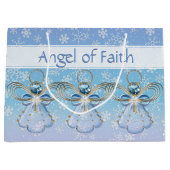 Kerstangel van Faith Blue Ombre Snowflakes Groot Cadeauzakje (Voorkant)