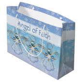 Kerstangel van Faith Blue Ombre Snowflakes Groot Cadeauzakje (Achterkant Gekanteld)