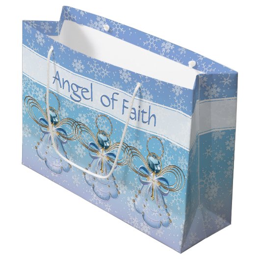 Kerstangel van Faith Blue Ombre Snowflakes Groot Cadeauzakje (Voorkant Gekanteld)