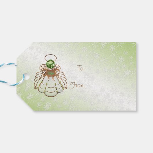 Kerstangel van Hope Bronze/Green "To:  Van:" Cadeaulabel (Achterkant Horizontaal)