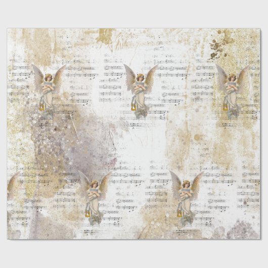 Kerstangel Wings Music Gold Decoupage Idea Ti Cadeaupapier (Vlak)