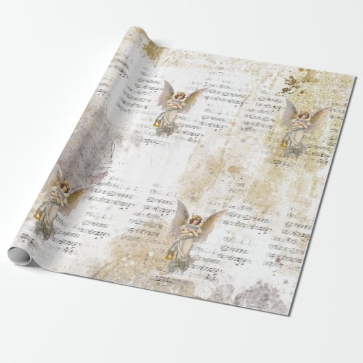 Kerstangel Wings Music Gold Decoupage Idea Ti Cadeaupapier (Uitgerold)