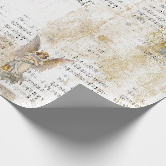 Kerstangel Wings Music Gold Decoupage Idea Ti Cadeaupapier (Hoek)