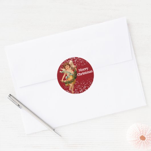 Kerstangel Wintersnowflakes Kind Ronde Sticker (Envelop)