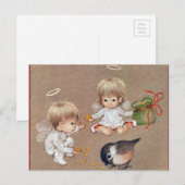  kerstangels die vogels voeden feestdagenkaart (Voorkant / Achterkant)