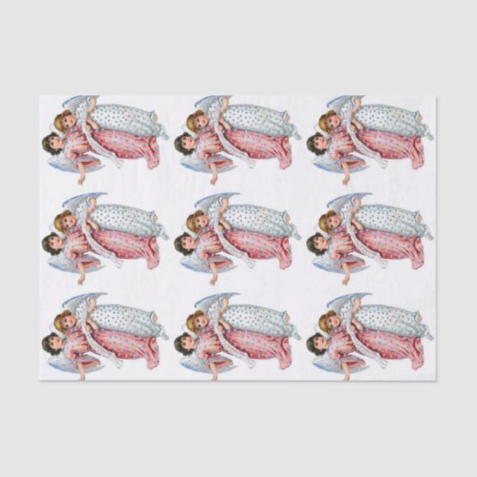 kerstangels in roze en blauw tissuepapier (Voorkant)