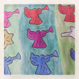 kerstangels met trompetten glazen onderzetter