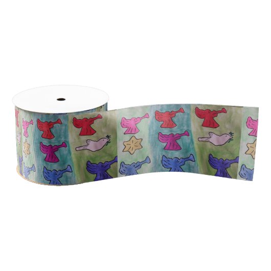 kerstangels met trompetten grosgrain lint (Spoel)