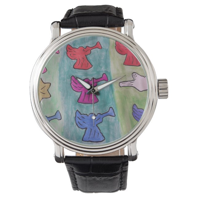 kerstangels met trompetten horloge (Voorkant)