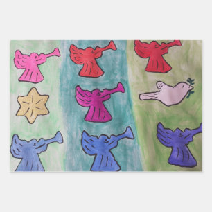 kerstangels met trompetten inpakpapier vel