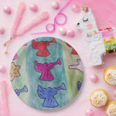 kerstangels met trompetten papieren bordje (Feest)