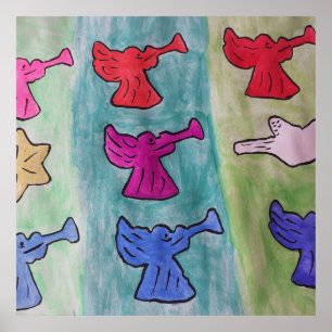 kerstangels met trompetten poster