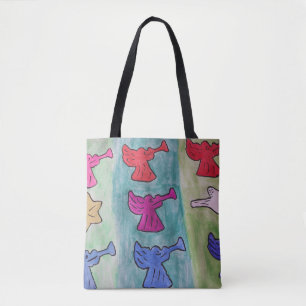 kerstangels met trompetten tote bag