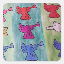 kerstangels met trompetten vierkante sticker