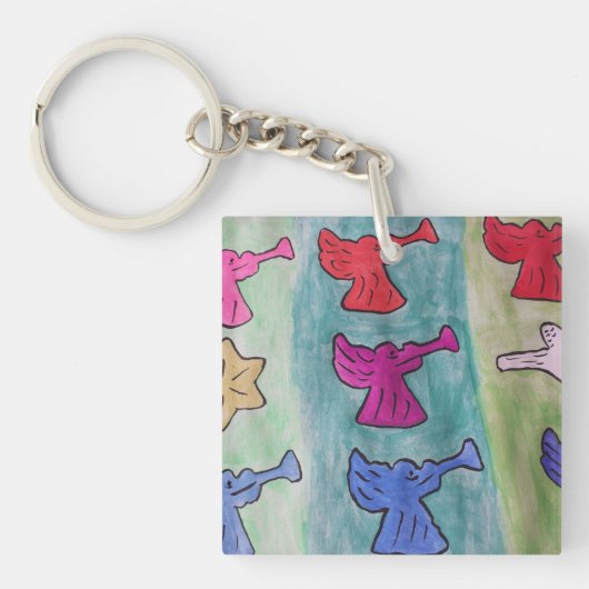 kerstangels met Trumpets Acrylkey Ring Sleutelhanger (voorkant)