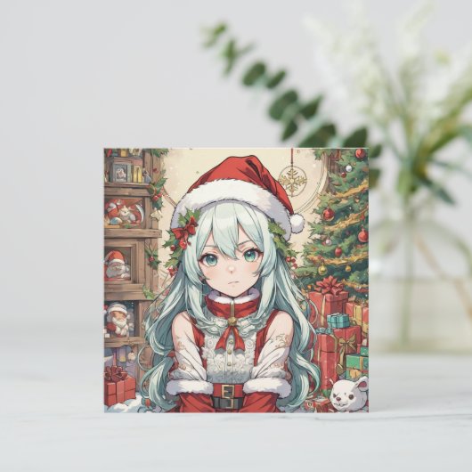 kerstanime feestdagenkaart (Staand voorkant)