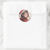 Kerstanimme Girl Ronde Sticker (Tas)