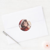Kerstanimme Girl Ronde Sticker (Envelop)
