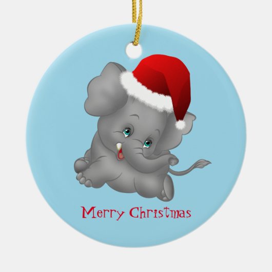 Kerstannament-Santa Elephant Keramisch Ornament (Voorkant)