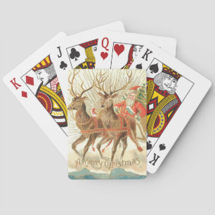 Kerstansichtkaart met Kerstman en Rendieren Pokerkaarten