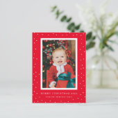 Kerstansichtkaart met rode achtergrond en polka st briefkaart (Staand voorkant)