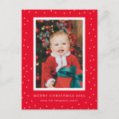 Kerstansichtkaart met rode achtergrond en polka st briefkaart (Voorkant)