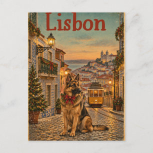 Kerstansichtkaart van Duitse herder in Lissabon Briefkaart