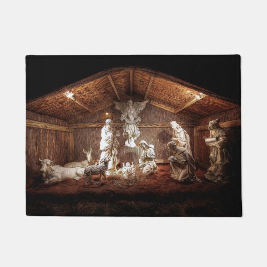Kerstantieke Jezus Natitivity Manger Scene Deurmat (Voorkant)