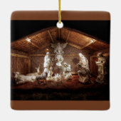 Kerstantieke Jezus Natitivity Manger Scene Keramisch Ornament (Achterkant)