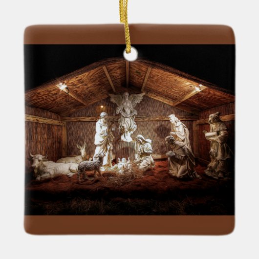Kerstantieke Jezus Natitivity Manger Scene Keramisch Ornament (Voorkant)