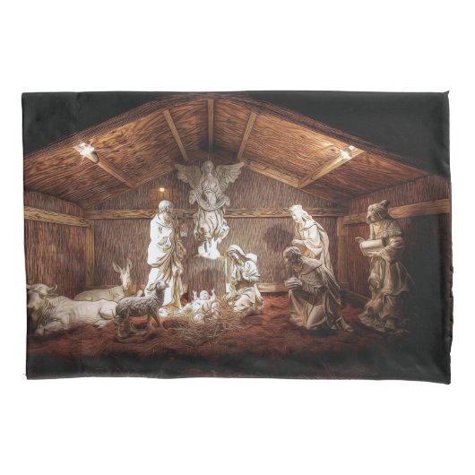 Kerstantieke Jezus Natitivity Manger Scene Kussensloop (Voorkant-Links)