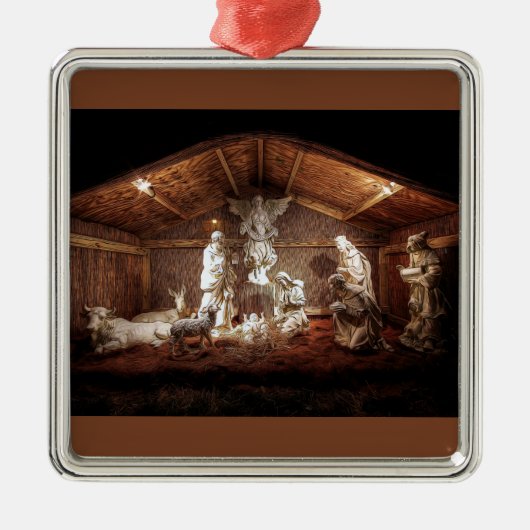 Kerstantieke Jezus Natitivity Manger Scene Metalen Ornament (Voorkant)