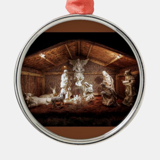Kerstantieke Jezus Natitivity Manger Scene Metalen Ornament (Voorkant)