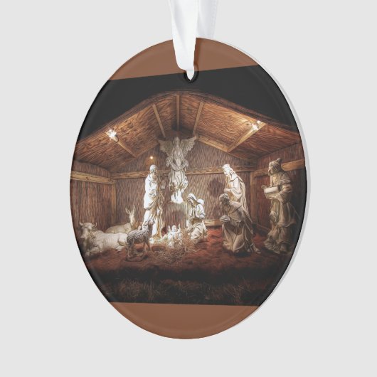 Kerstantieke Jezus Natitivity Manger Scene Ornament (voorkant)