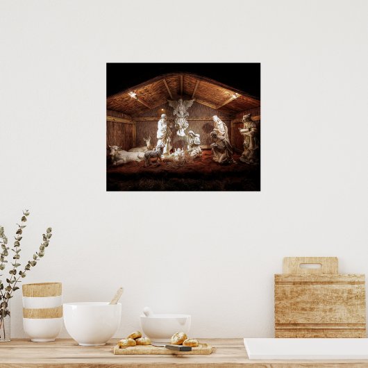 Kerstantieke Jezus Natitivity Manger Scene Poster (Keuken)
