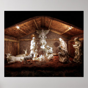 Kerstantieke Jezus Natitivity Manger Scene Poster