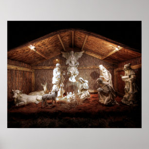 Kerstantieke Jezus Natitivity Manger Scene Poster