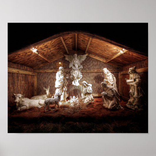 Kerstantieke Jezus Natitivity Manger Scene Poster (Voorkant)
