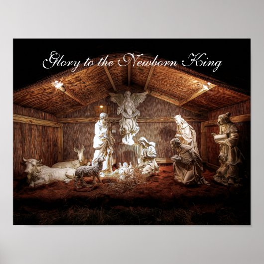 Kerstantieke Jezus Natitivity Manger Scene Poster (Voorkant)